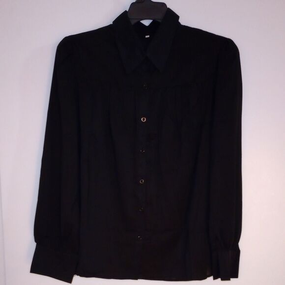 🆕👚Black Button Up Lantern Sleeve Blouse, Sz XL - Picture 4 of 6